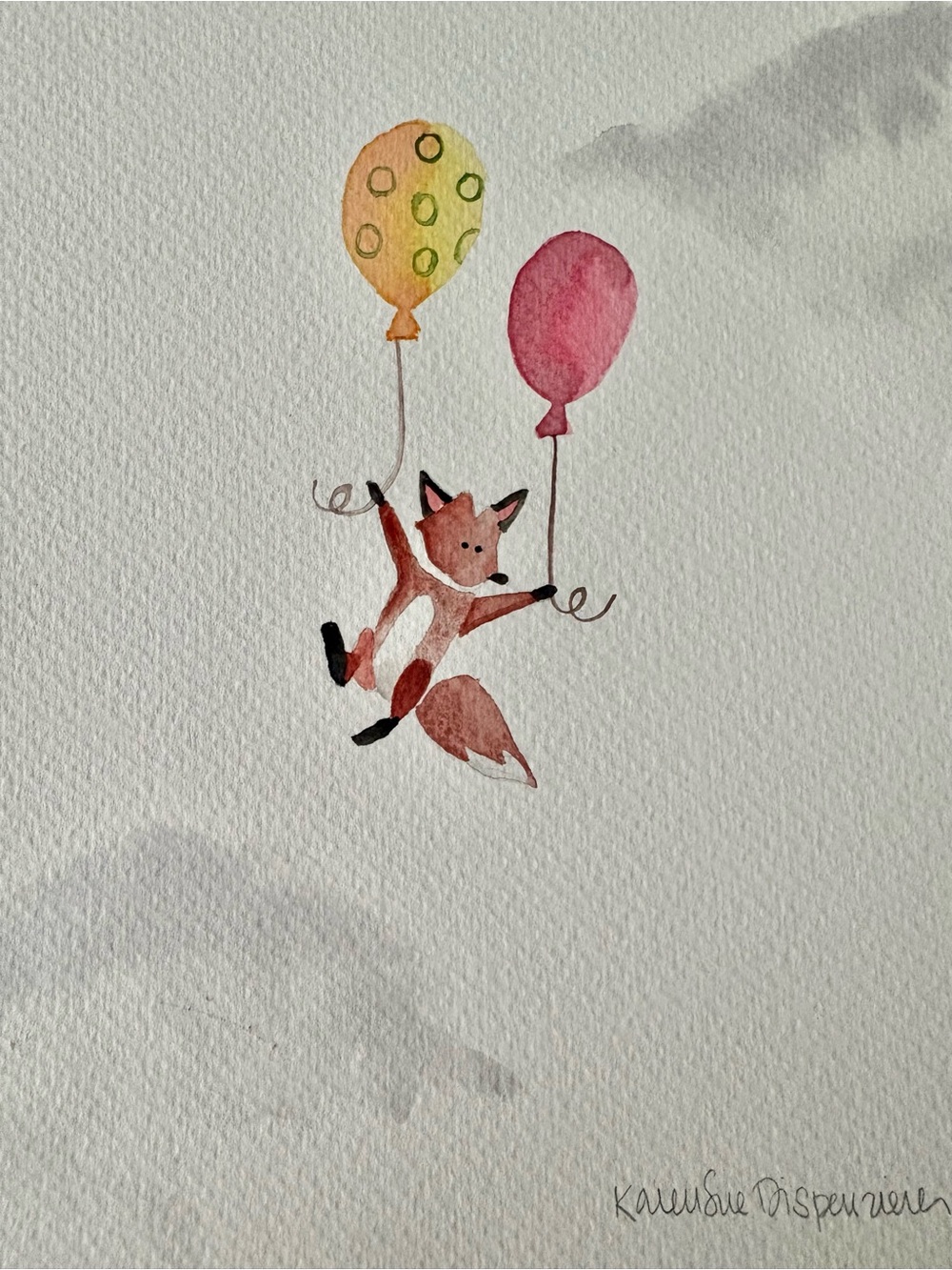 Pottery Barn Kids Inspired Nursery Watercolor Fox with Balloons Art